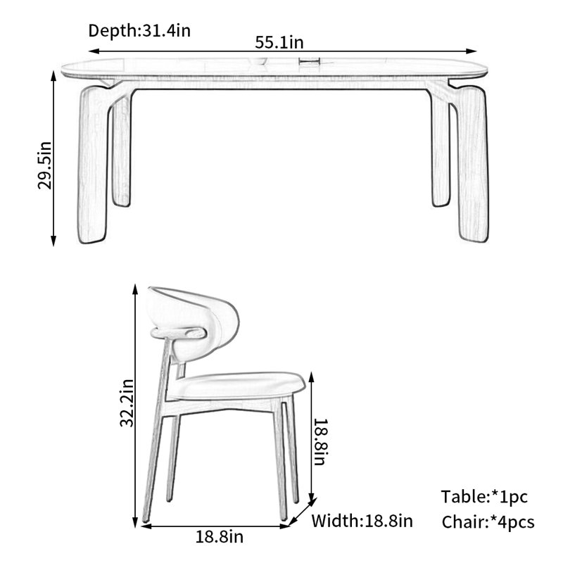 Shelisa 4 - Person Four Leg Dining Set, Burlywood, 29.5"H x 55.1"L x 31.4"W
