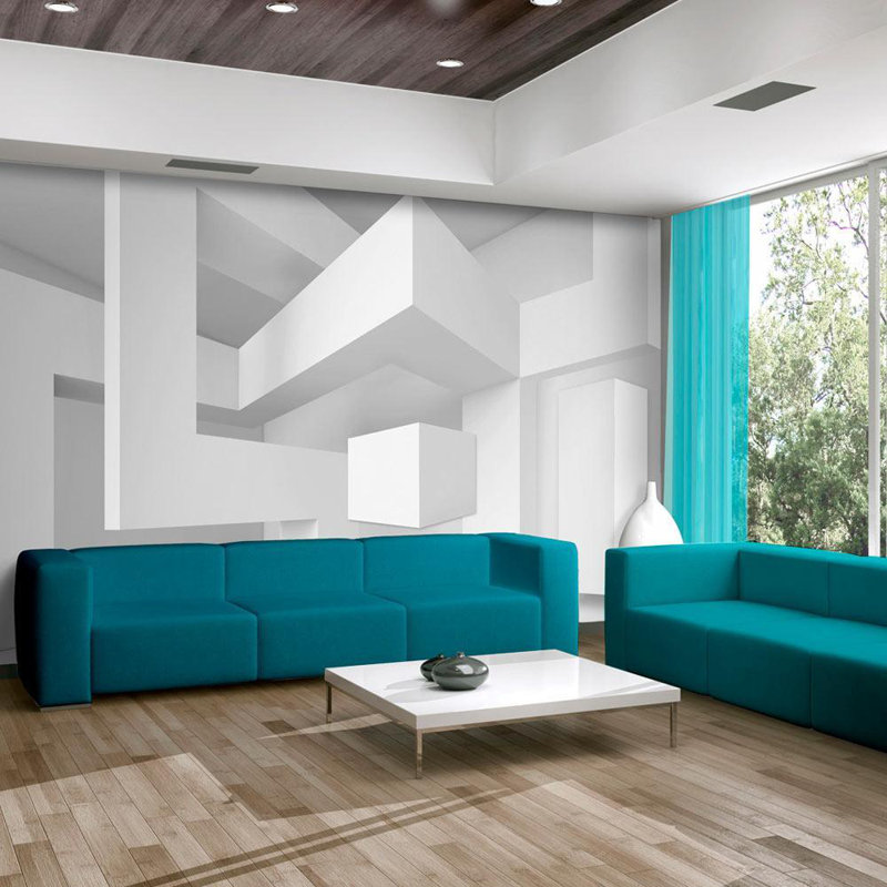 Papier peint illusion 3D - géométrie blanche, L 27 po x l 39 po