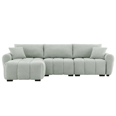 110" Modular Sectional Sofa, L Shape With Extra-Large Seat, Pull-Line Design, Movable Ottoman, High Density Foam, Free Combination, Sturdy Metal&Wood Frame, Boucle Fabric