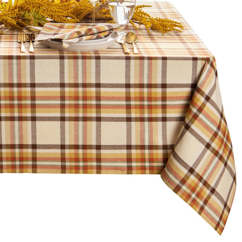 Tocarro Harvest/Thanksgiving Woven Plaid Cotton Rectangle Tablecloth, 70" x 52"