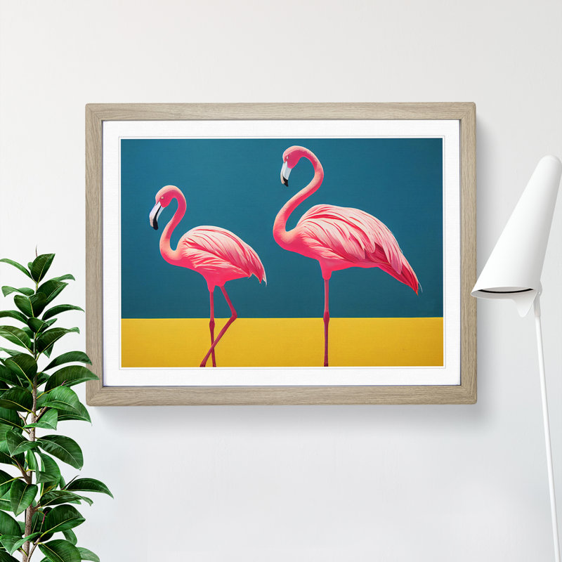 Divine Flamingos 1 Piece Single Picture Frame Wall Art, 25cm H x 34cm W x 2cm D, Oak