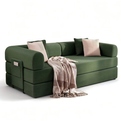 79"W Boneless Convertible Sleeper Sofa Bed with 4 Pillows, Corduroy Folding Mattress Couch, Removable & Washable Cover, Compression Lounge Sofa Couch for Living Room Small Spaces