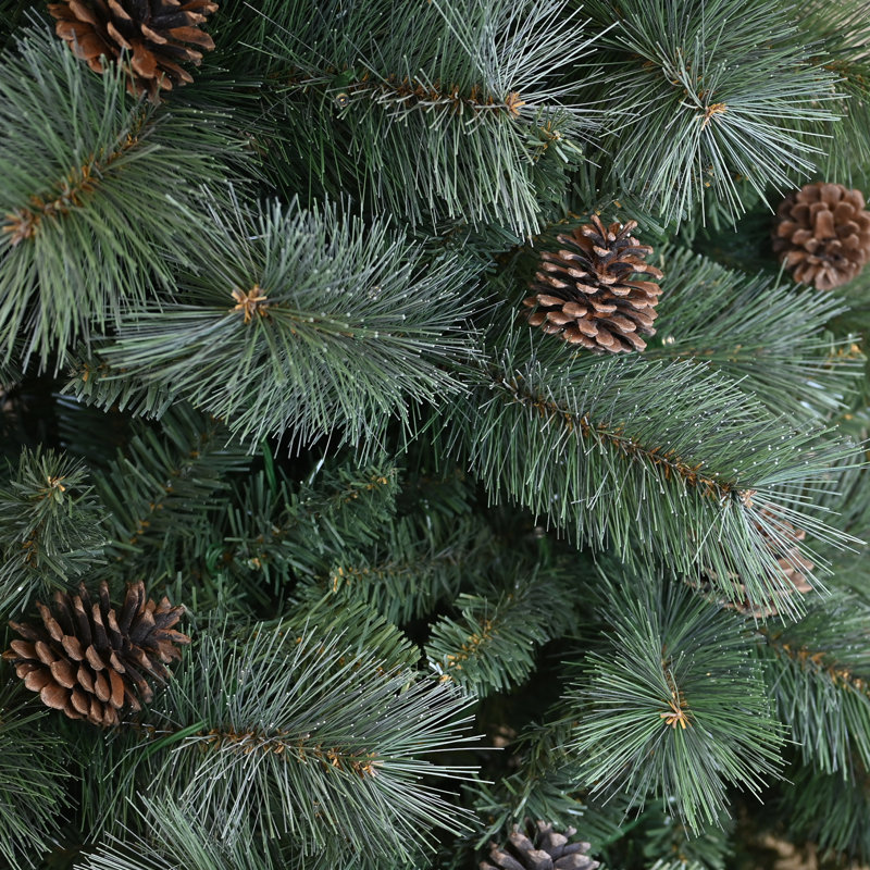 Arbre de Noël artificiel en pin givré de qualité supérieure avec pommes de pin et aiguilles, 7'