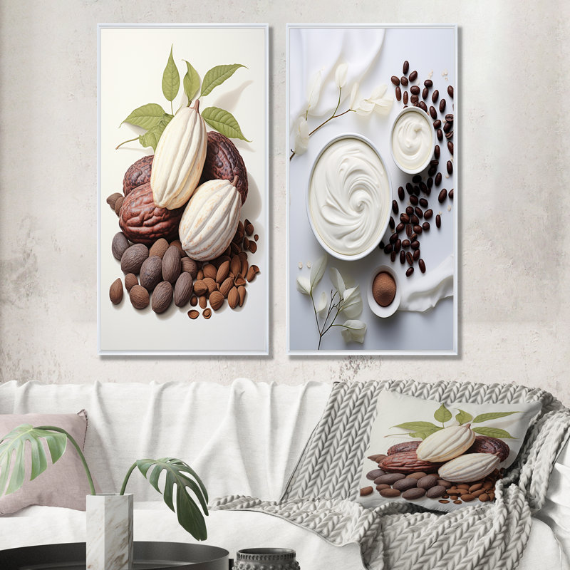 Cacao Beans Breath - ensemble de 2 reproductions d'art sur toile Cacao, Cadre flottant blanc, H 32 po x l 33 po