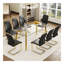 Ensemble de table de salle à manger et de chaise moderne minimaliste en grain de bois de noyer, table de salle à manger élégante, table de salle à manger de cuisine, pieds en métal noir, pouvant accueillir de 4 à 6 personnes-696078408