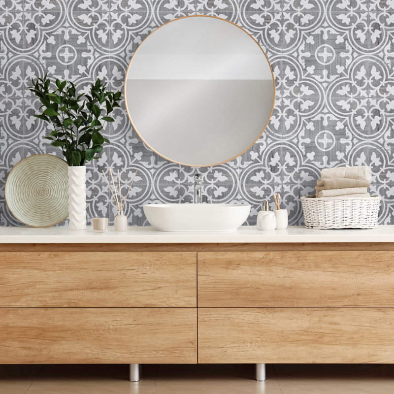 Llama Arte Loire Verso 10" x 10" Porcelain Patterned Wall & Floor Tile, Silver Smoke