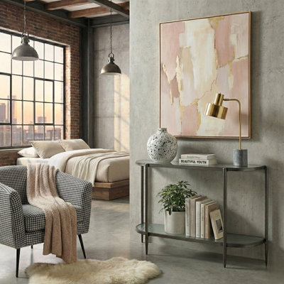 Stylish & Modern Addlie Versatile Steel Frame Fluted Glass Trendy 43.11" x 29.52" Console Table