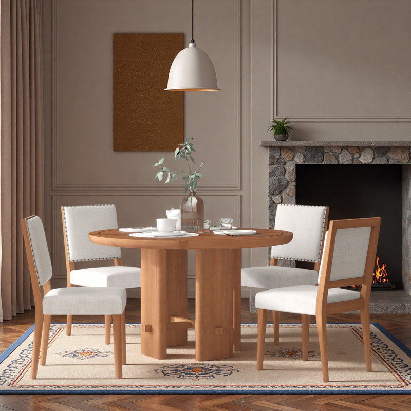 Table de salle à manger 5 pièces avec 5 chaises rembourrées, Brun