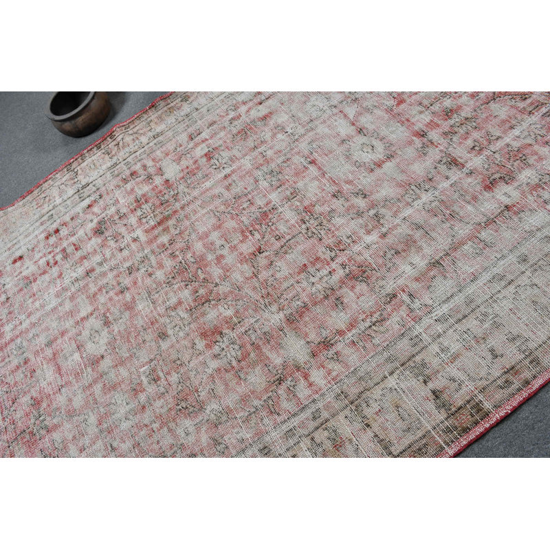 Grand tapis turc rétro parfait pour le salon avec un décor unique de style bohémien rouge / beige