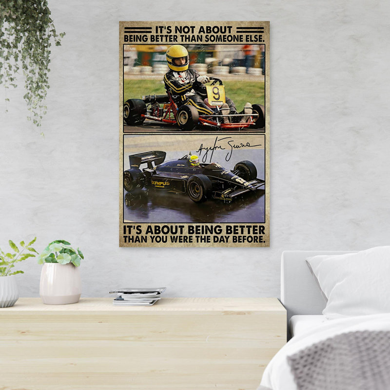 Man With Black Racing Car - It's Not About Being Better - 1 Piece Rectangle Graphic Art Print On Wrapped Canvas