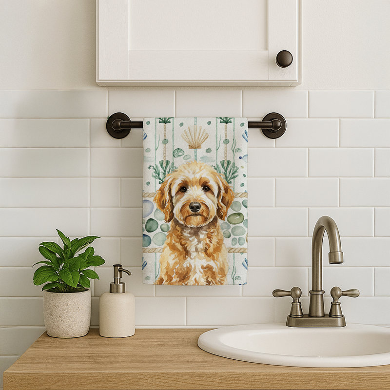 Serviette de cuisine blanche en verre de mer à épagneul tibétain blanc, Goldendoodle