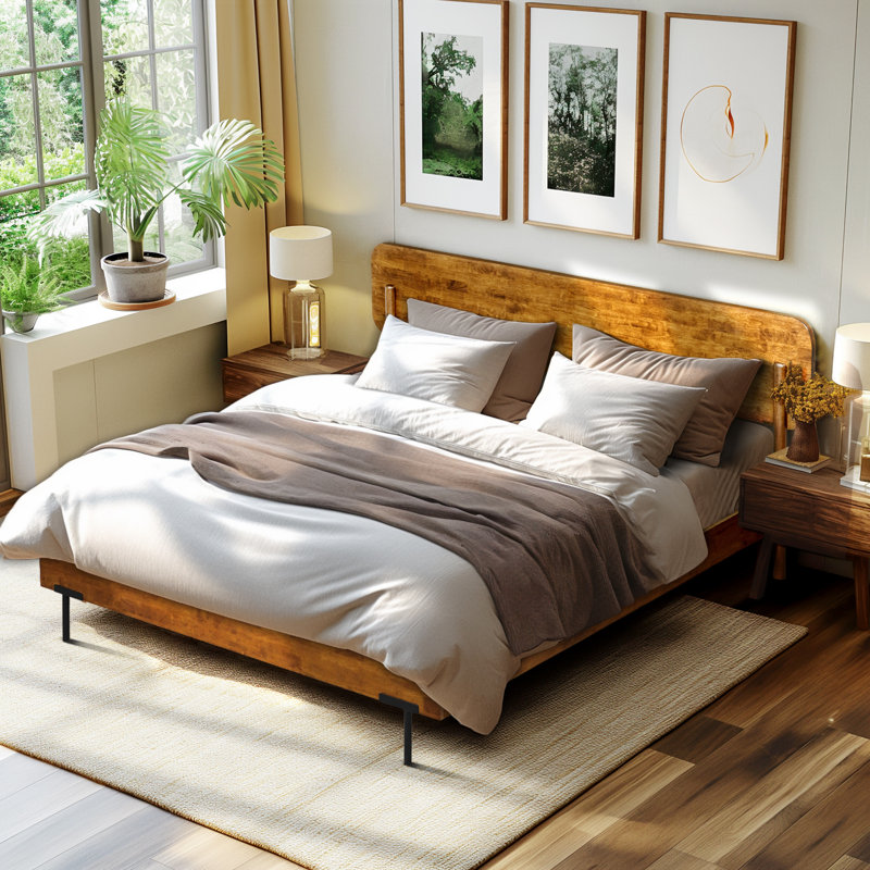 Laboy Solid Wood Bed Frame with Headboard, Solid Wood Platform Bed 800 lbs Capacity, No Box Spring Needed, Non-Slip Noise-Free, 5 Years Warranty