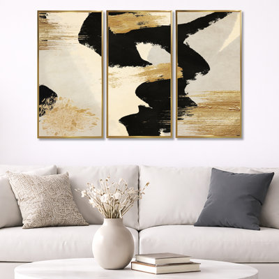 Golden and Black Glam Collage II Framed On Canvas 3 Pieces Print