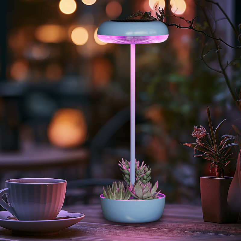 Aluna 13.75'' Solar&Battery Powered Outdoor Metal Table Lamp, Blue