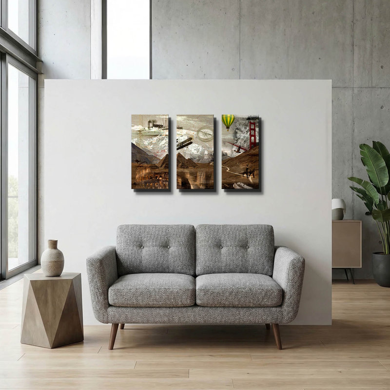 « Voyage autour du monde » par GraphINC, triptyque mural, 91,4 cm x 61 cm, 78 po x 34 po