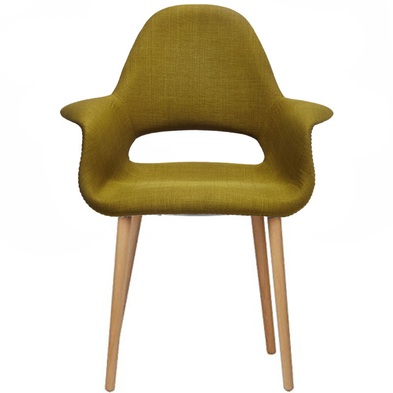 Mid-Century Green Upholstered Arm Chairs with Natural Wood Legs