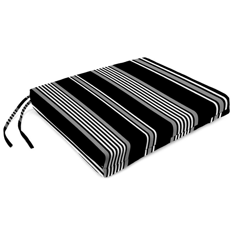 19" x 18" Outdoor Seat Cushion with Ties and Loop (Set of 2), Black Striped