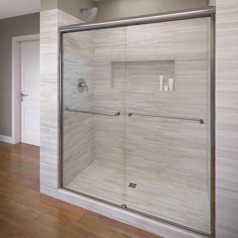 Celesta 60'' - W x 72'' H Bypass Door Semi-Frameless Shower Door with, Silver, Clear