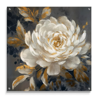 Émotion de pivoine blanche dorée II - pivoines, art mural acrylique