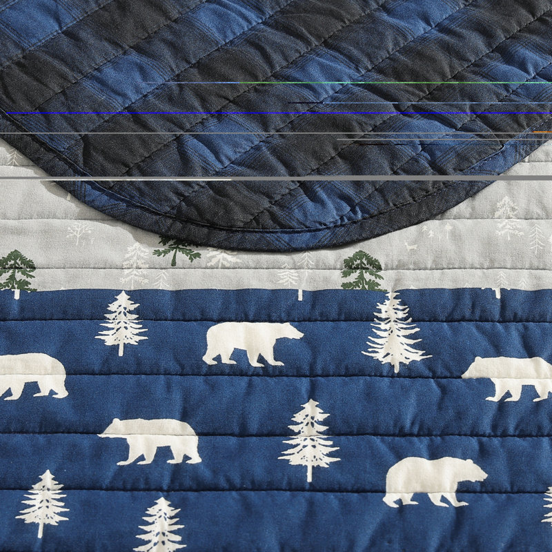 Full Blue Cotton Reversible Quilt Set