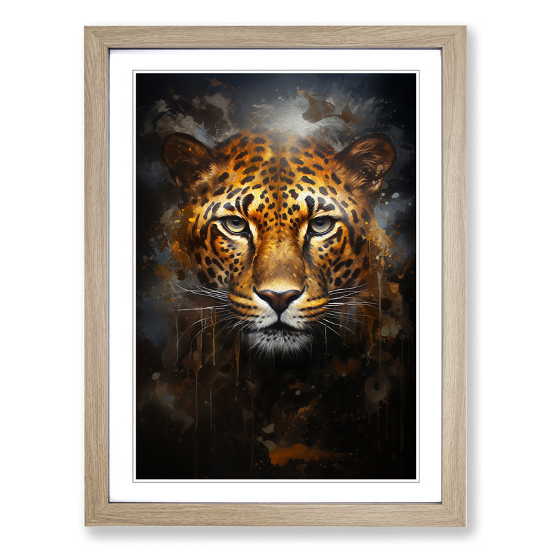 XYZ-FRM-V1223-4173 Leopard Romanticism - Single Picture Frame Print on Wood, 34cm H x 25cm W x 2cm D, Oak