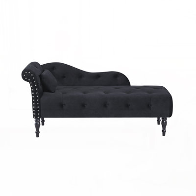 Velvet Upholstered Buttons Tufted Nailhead Trimmed Indoor Chaise Lounge by House of Hampton
