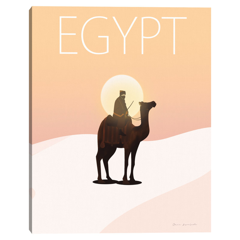 Egyptian Sunset Camel Rider Art Deco Canvas Wall Art