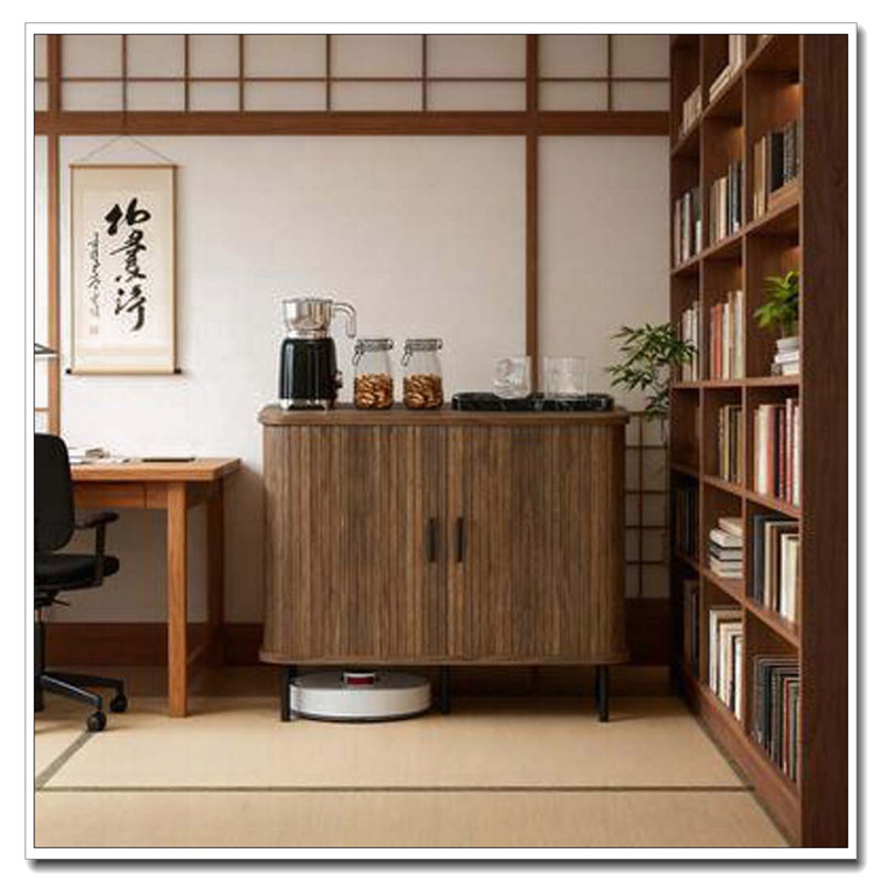 Accent Storage Cabinet with Slatted Tambour Doors and Metal Legs