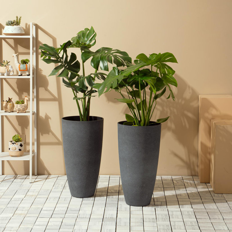 Staebell Tapered Planter, Weathered Gray, 27" H x 14.2" W x 14.2" D