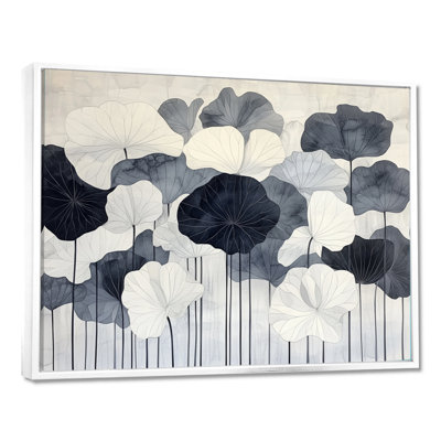 Étang de lotus gris - Impression sur toile encadrée de feuilles