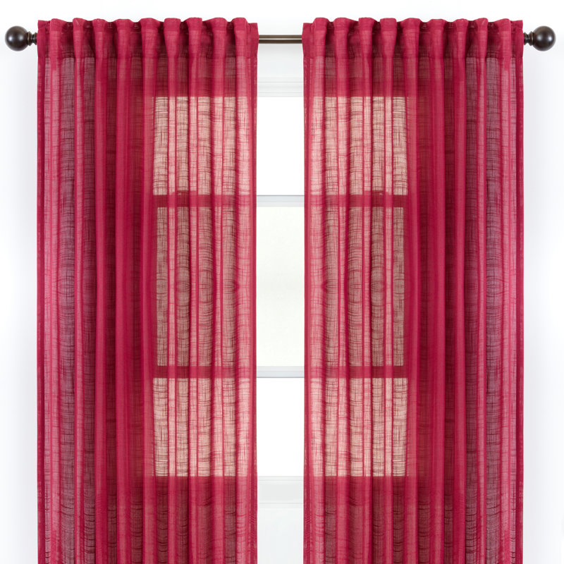 Misenheimer Solid Semi-Sheer Rod Pocket Curtain Panels, Red, 52" x 84"