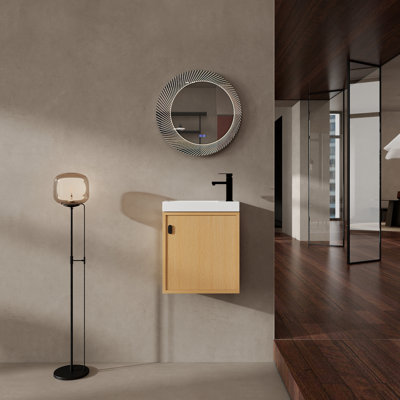 Meuble-lavabo mural de 18,5 po avec lavabo en résine et porte simple à fermeture en douceur Aloda
