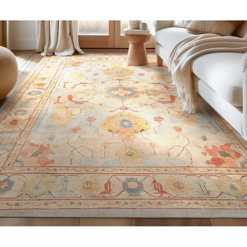 Bungalow Rose Adrith Pamukkale Updated Traditional Pastel Light Blue Area Rug, Rectangle 9'10" x 13'