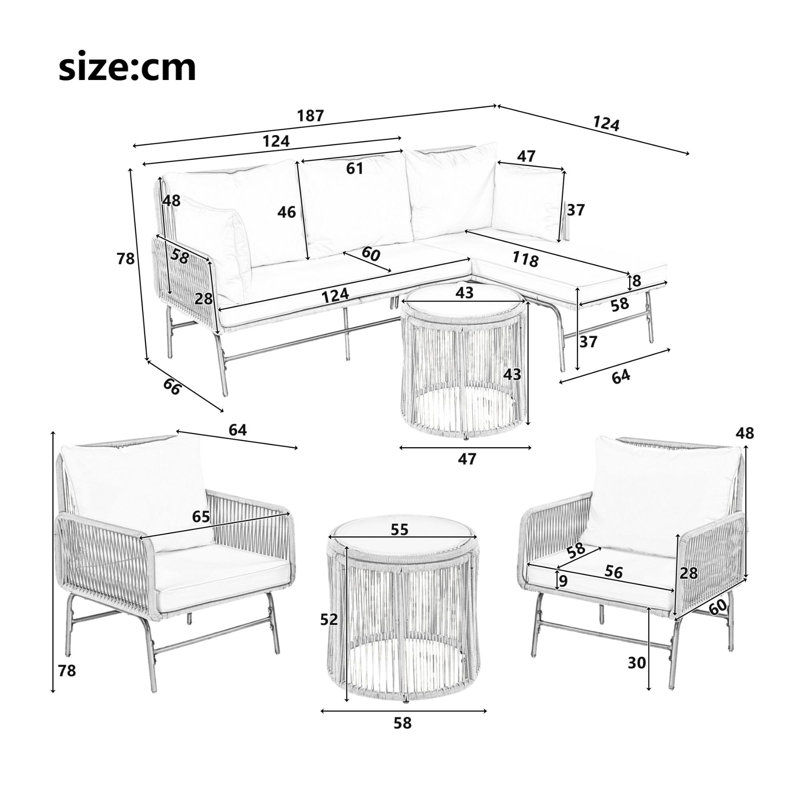 Beige Garden Lounge Sofa Set