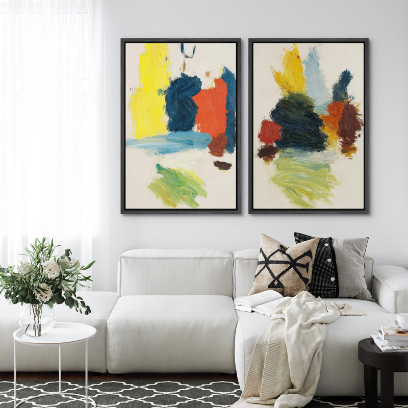 Art mural abstrait, ensemble de 2 reproductions d'art encadrées sur toile, H 24 po x l 32 po, Noir