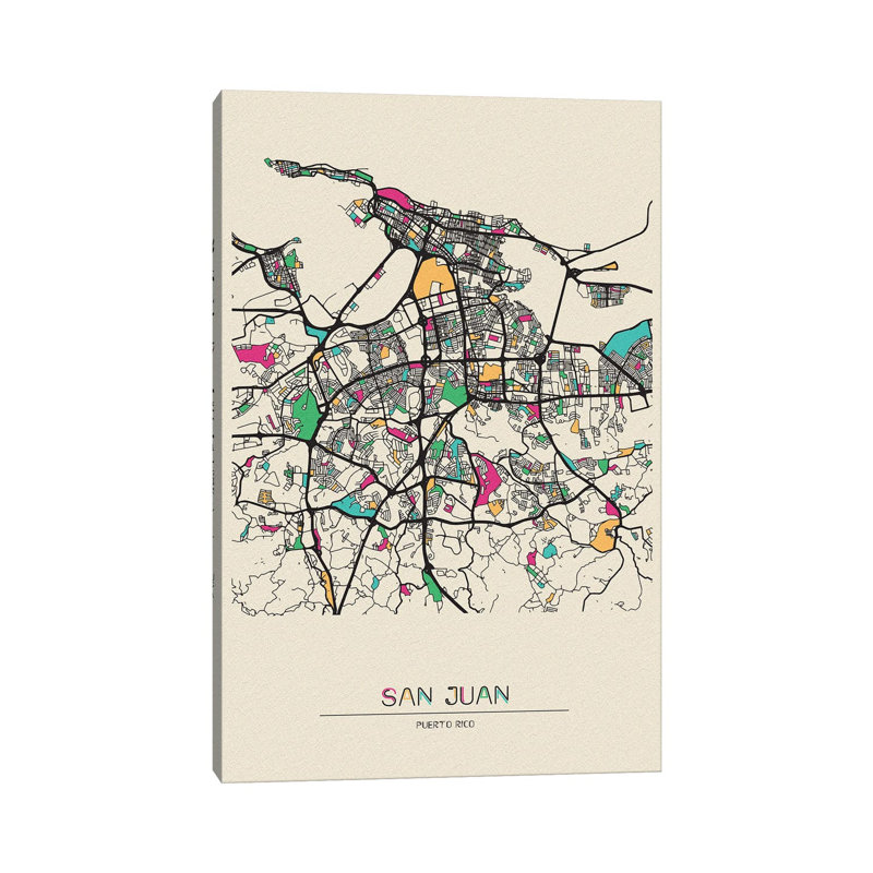 San Juan, Puerto Rico Map by Ayse Deniz Akerman - Wrapped Canvas Gallery-Wrapped Canvas Giclée