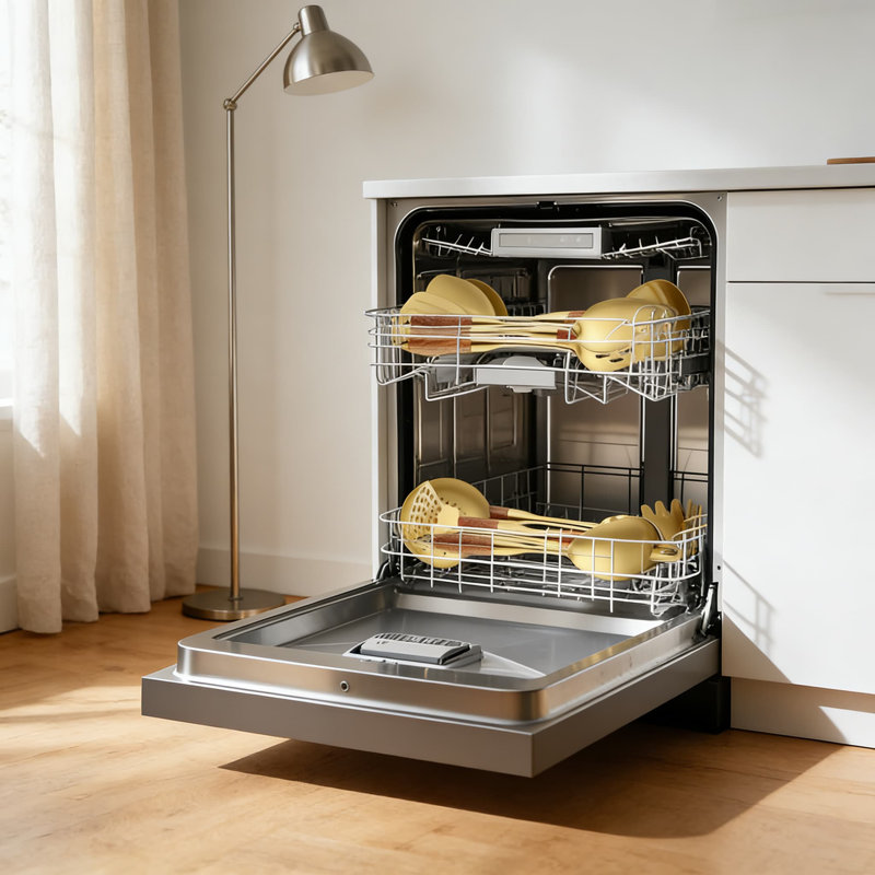 Ensemble d'ustensiles de cuisine en acier inoxydable 10 pièces avec poignée en bois, outils de cuisine en métal 18/10 pour usage professionnel et domestique, va au lave-vaisselle