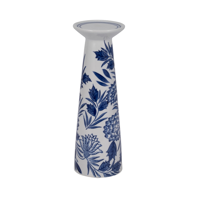Porte-bougie en grès et en porcelaine avec design décoratif traditionnel et plateau évasé, H 12 po x l 4 po x P 4 po