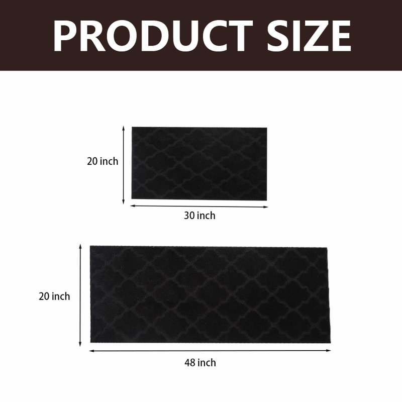 Kitchen Floor Mats, Washable, Polyester, Non-Skid, 2 PCS Set, Black