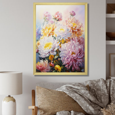 Blue Chrysanthemums Hill sur impression sur toile