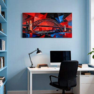 Scène et paysage urbain abstrait avec motif géométrique rouge et bleu