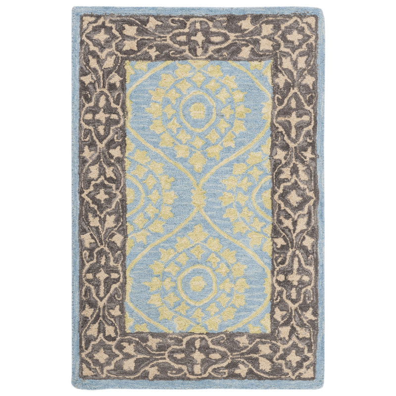Tapis oriental en laine / coton crocheté à la main en coton / jaune Guzi, Rectangle 2 pi x 3 pi