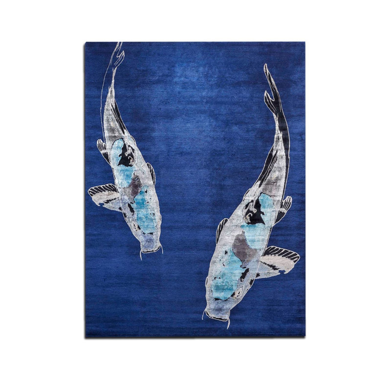 Tapis tissé bleu cobalt à motif décoratif lavable à la machine, Tapis de couloir 2 pi 6 po x 9 pi 10 po