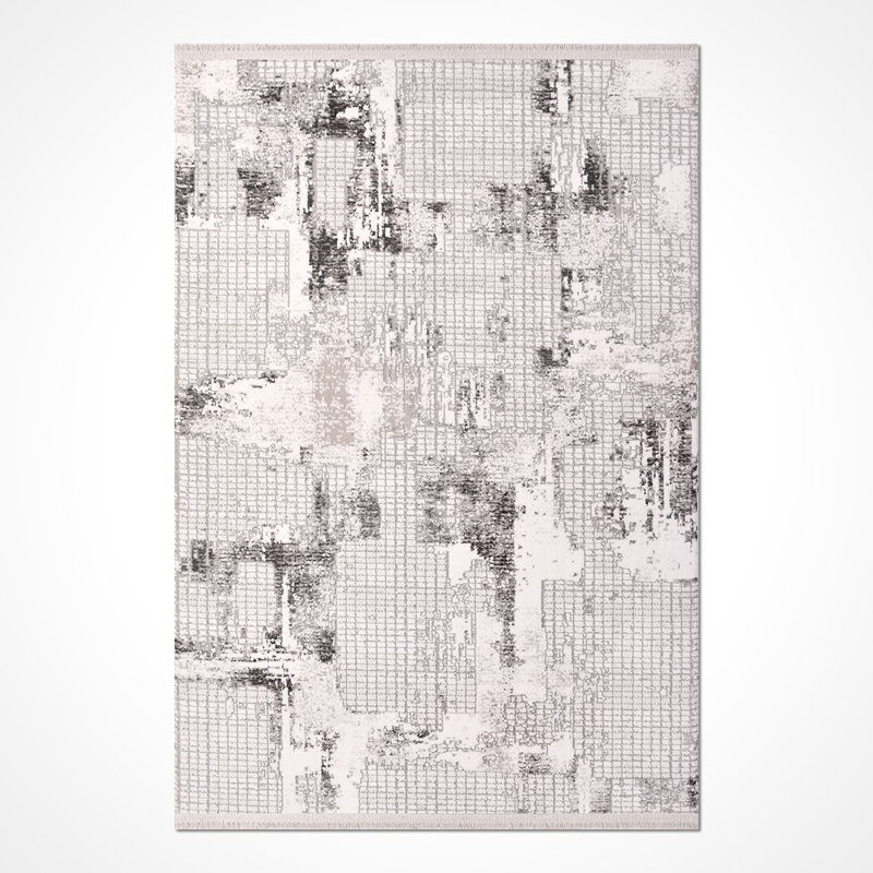 Tapis moderne / abstrait beige lavable à la machine antidérapant, Tapis de couloir 3 pi 4 po x 8 pi 3 po