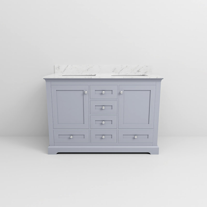 Meuble-lavabo double l 48 po x P 22 po Dukes, Gris foncé, Marbre de Carrare blanc