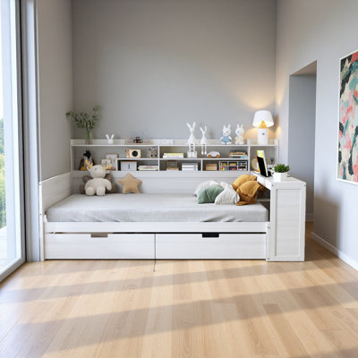 Wooden Full Size Daybed With Storage Shelves