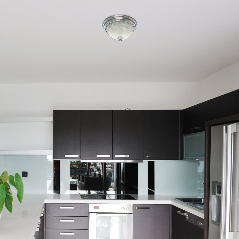 Plafonnier encastré en nickel brossé 2 lumières avec bol en melon albâtre Marti, Nickel brossé