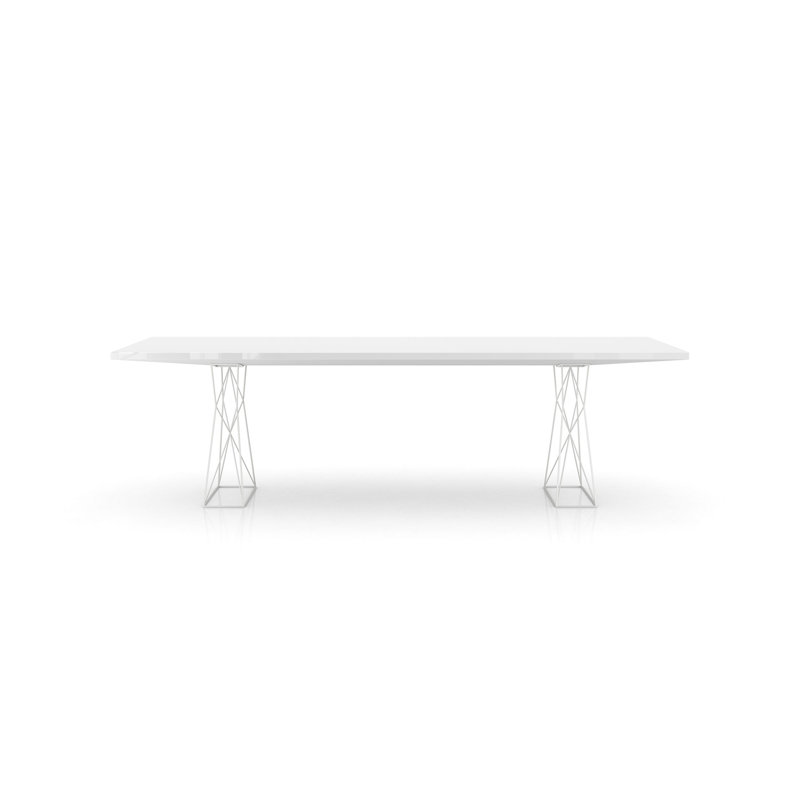 Gawen Dining Table, 39" W x 87" L, Glossy White/ White