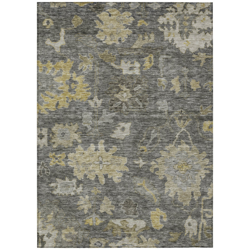 Tapis extérieur lavable floral gris et gris anthracite 3 pi x 5 pi
