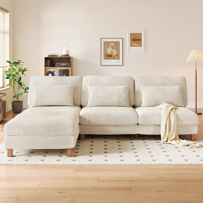 4 Seater Corduroy Sofa & Chaise, Beige